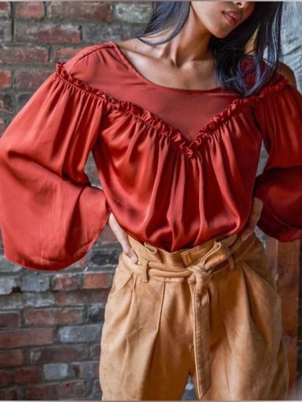 NWT Free People Burnt Orange Bell Sleeve Bodysuit